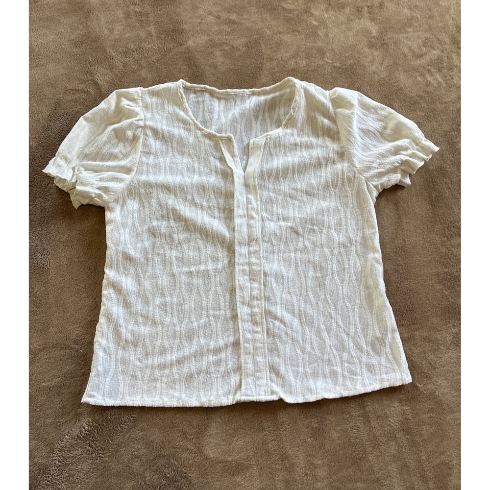 Women's Top Large Cream Cottagecore Clean Girl Vanilla Girl Crinkled Texture
